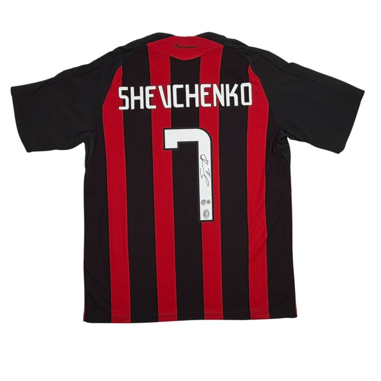 Autographed/Signed Andriy Shevchenko AC Milan Soccer Jersey Beckett BAS COA
