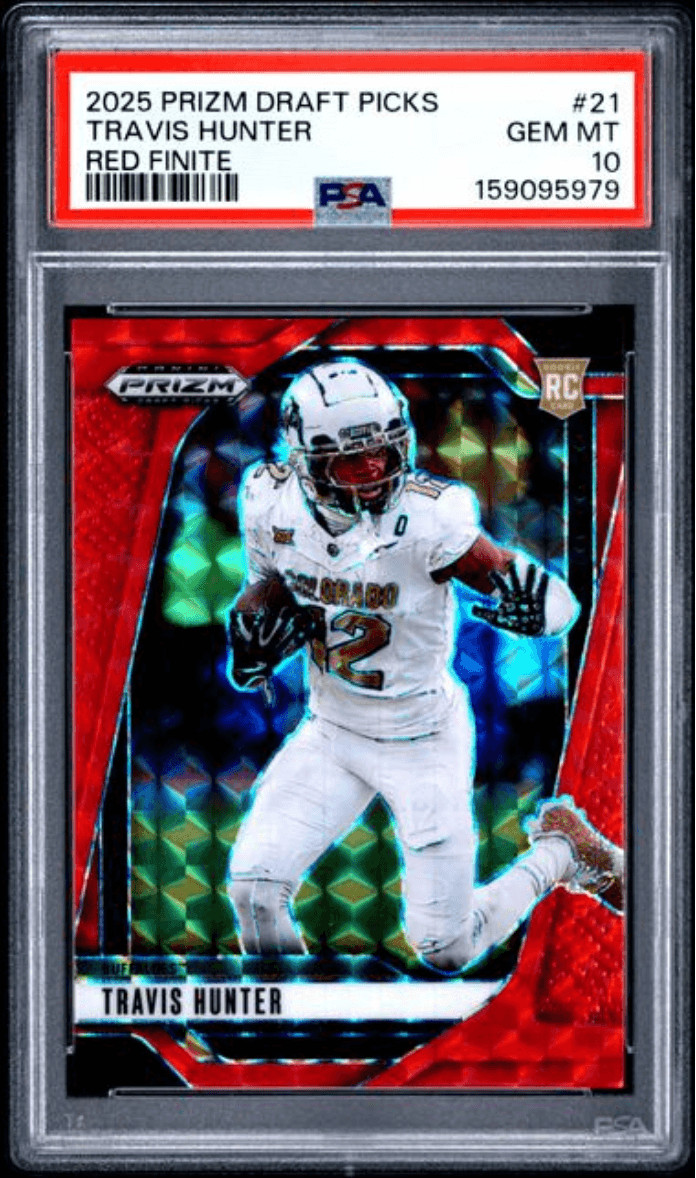 Graded 2025 Prizm DP Travis Hunter #21 Red Finite /125 Rookie Card PSA 10