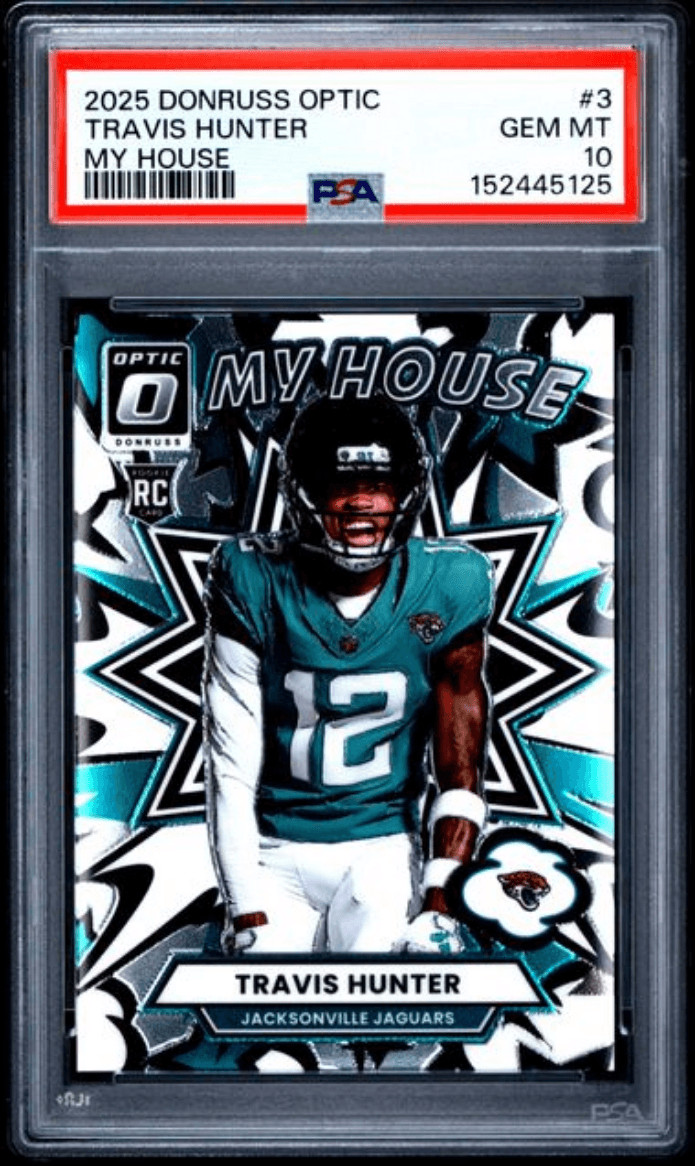 Graded 2025 Donruss Optic Travis Hunter #3 My House RC Football Card PSA 10