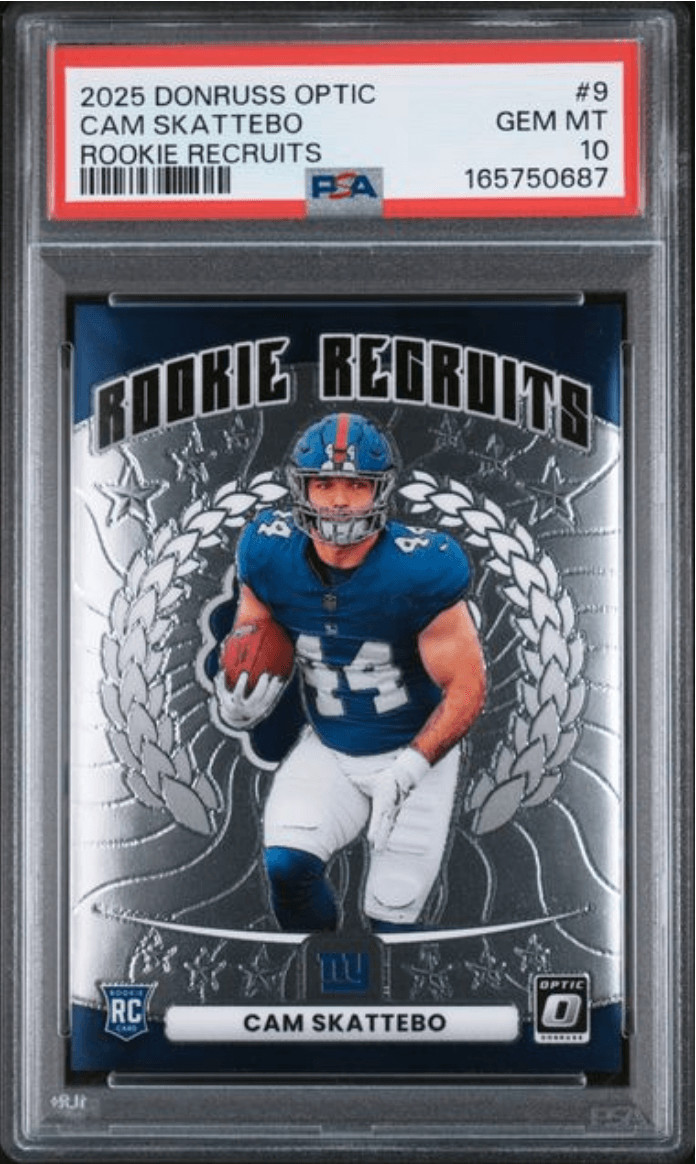 Graded 2025 Donruss Optic Cam Skattebo #9 Rookie Recruits RC Card PSA 10
