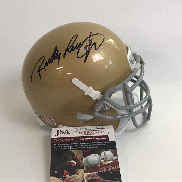 Autographed/Signed Rudy Ruettiger Notre Dame Irish Mini Helmet JSA COA