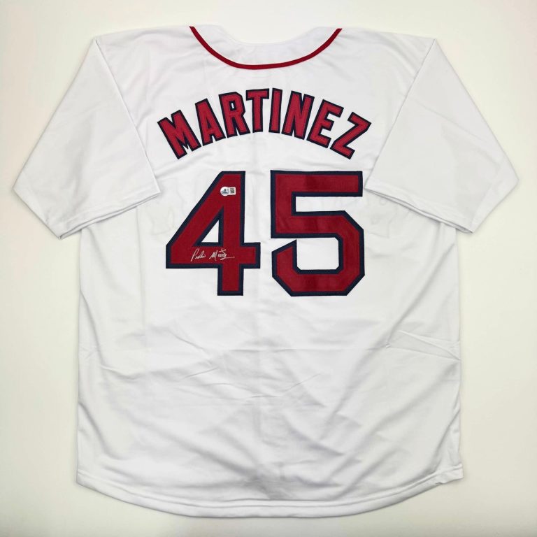 Autographed/Signed Pedro Martinez Boston White Jersey Beckett BAS COA