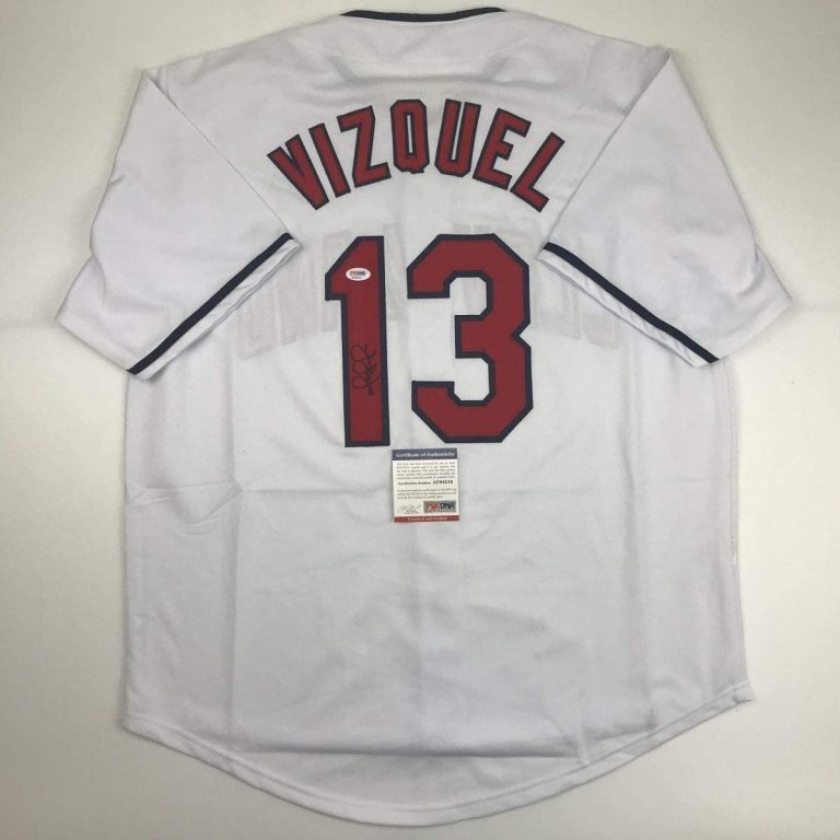 Autographed/Signed OMAR VIZQUEL Cleveland White Jersey PSA/DNA COA Auto