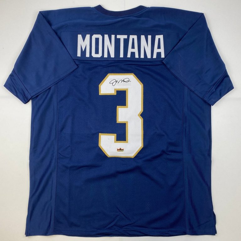 Facsimile Autographed Joe Montana Notre Dame Blue Jersey Size Men's XL