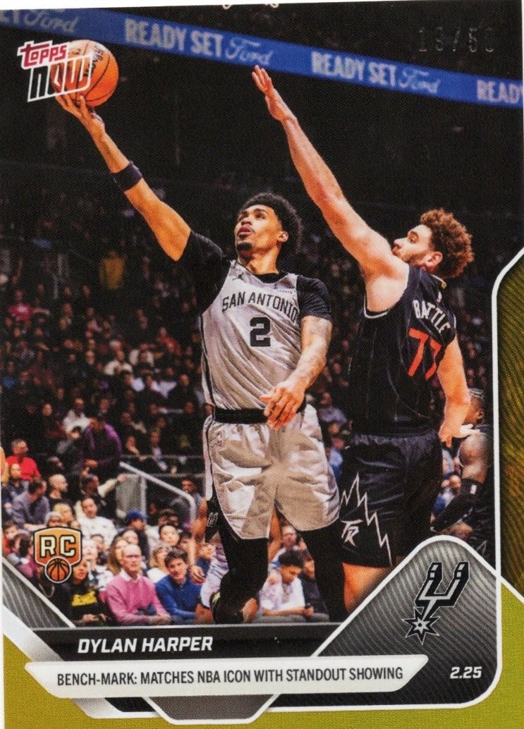 2025 Topps Now Dylan Harper 183 Gold Foil /50 San Antonio Spurs Rookie Card