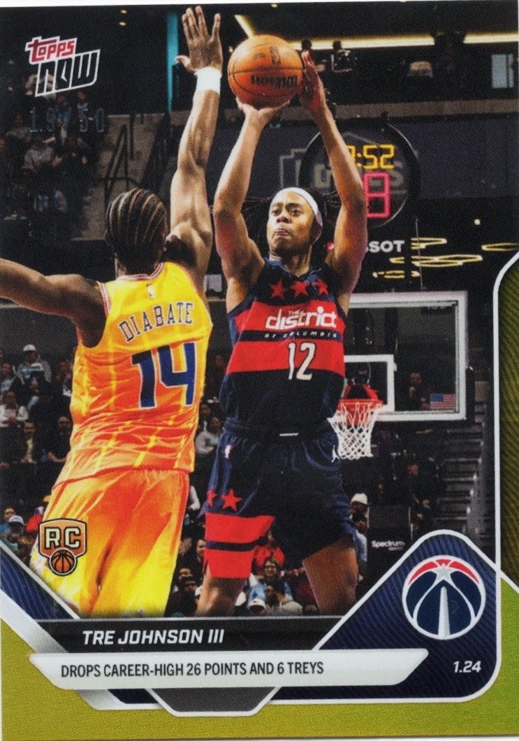 2025 Topps Now Tre Johnson #140 Gold Foil /50 Rookie RC Basketball Card
