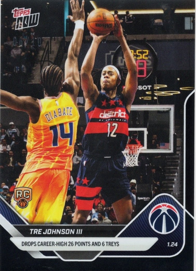 2025 Topps Now Tre Johnson #140 Black Foil /10 Rookie RC Basketball Card