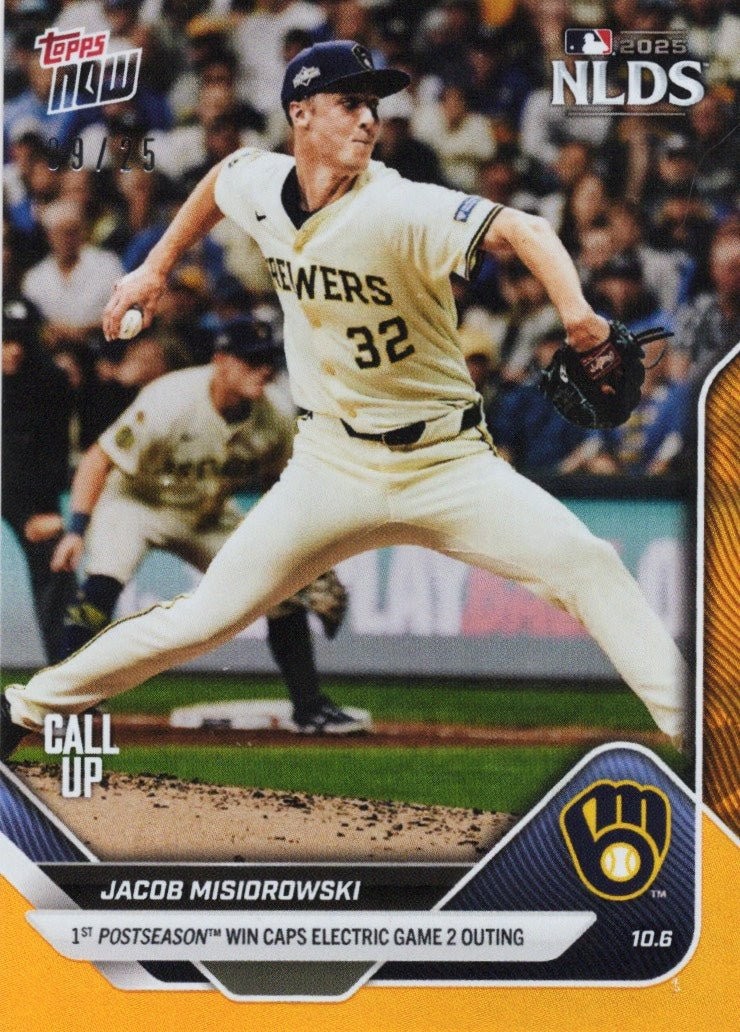 2025 Topps Now Jacob Misiorowski #833 Orange Foil /25 Rookie RC Card