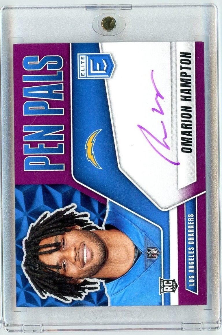2025 Donruss Elite Pen Pals Omarion Hampton #CHARGERS Purple Auto RC Card