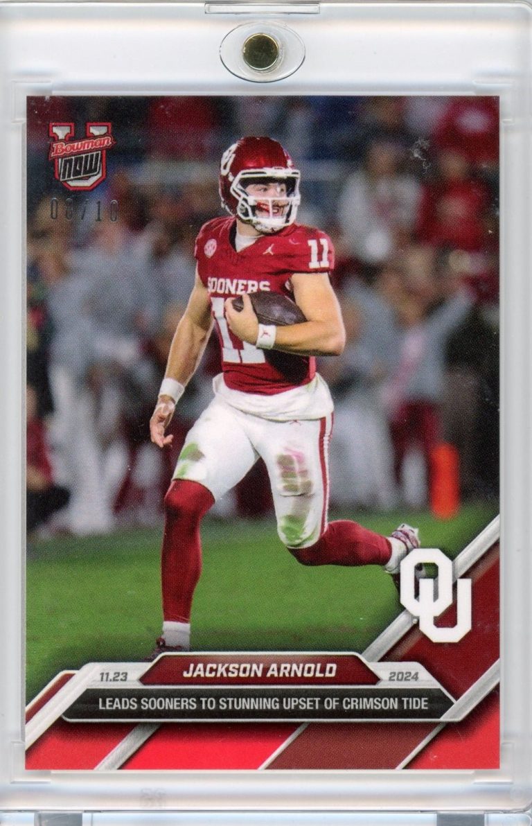 2024 Bowman U Now Jackson Arnold #46 Red /10 Oklahoma Sooners RC Card