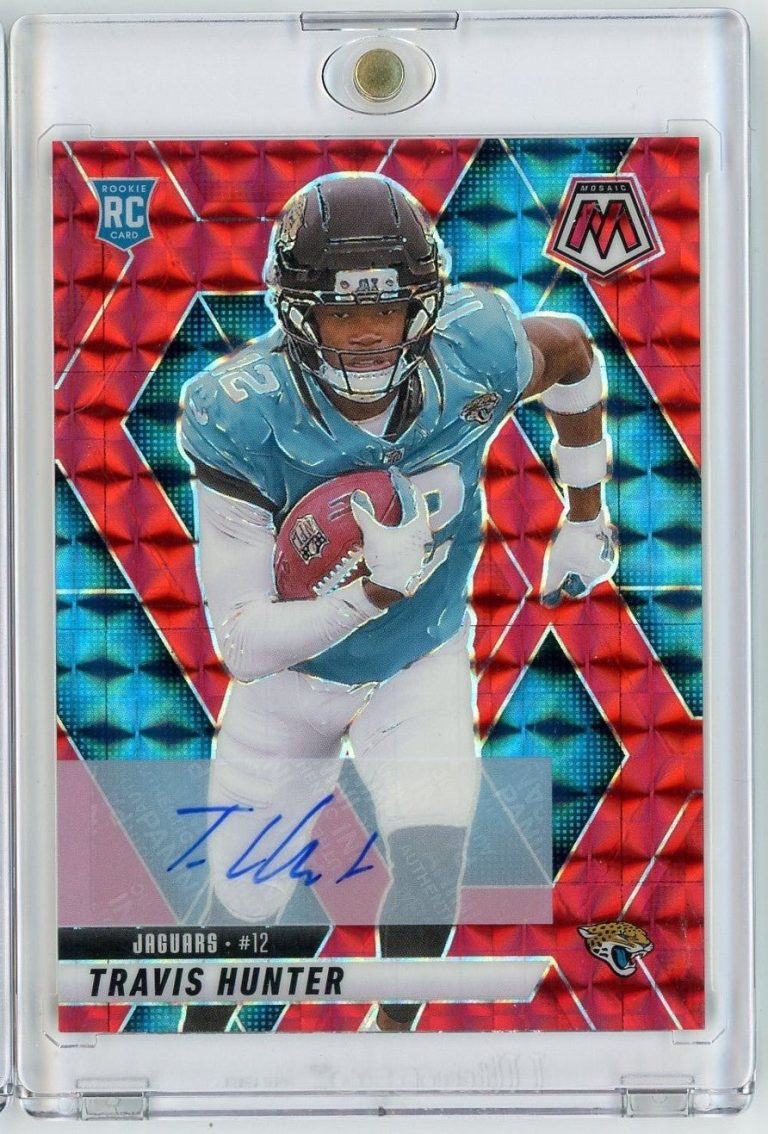 2025 Panini Mosaic Travis Hunter #301 /199 Red Mosaic Auto Rookie Card