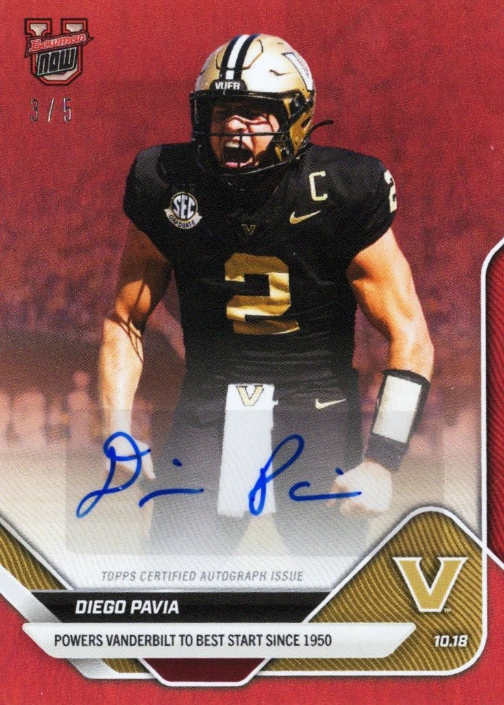 2025 Topps Bowman U Now Diego Pavia #31B Red Auto /5 Rookie RC Card