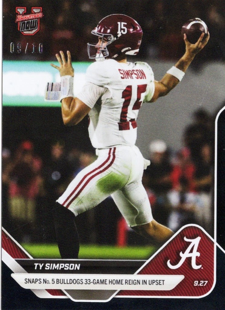 2025 Topps Bowman U Now Ty Simpson #22 Black Foil /10 Rookie RC Card