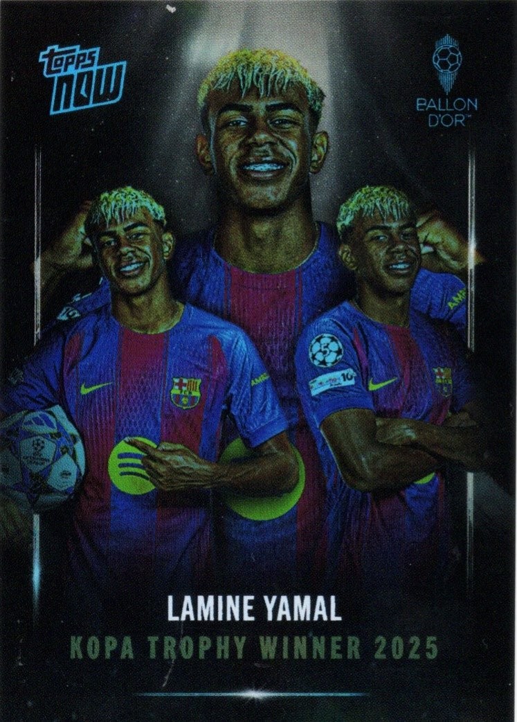 2025 Topps Now Lamine Yamal #006 Image Variation Kopa Trophy Winner Card