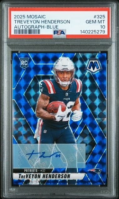 Graded 2025 Mosaic TreVeyon Henderson #325 /99 Blue Auto Rookie Card PSA 10