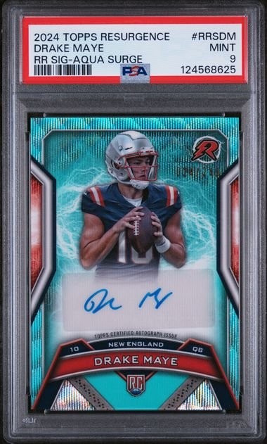 Graded 2024 Topps Resurgence Drake Maye #RRSDM /249 Aqua Auto RC Card PSA 9