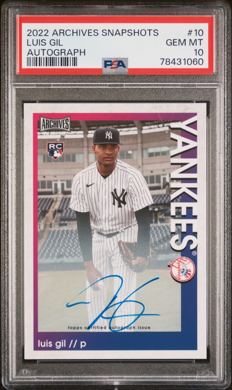 Graded 2022 Topps Archives Snapshots Luis Gil #10 AUTO RC Card PSA 10