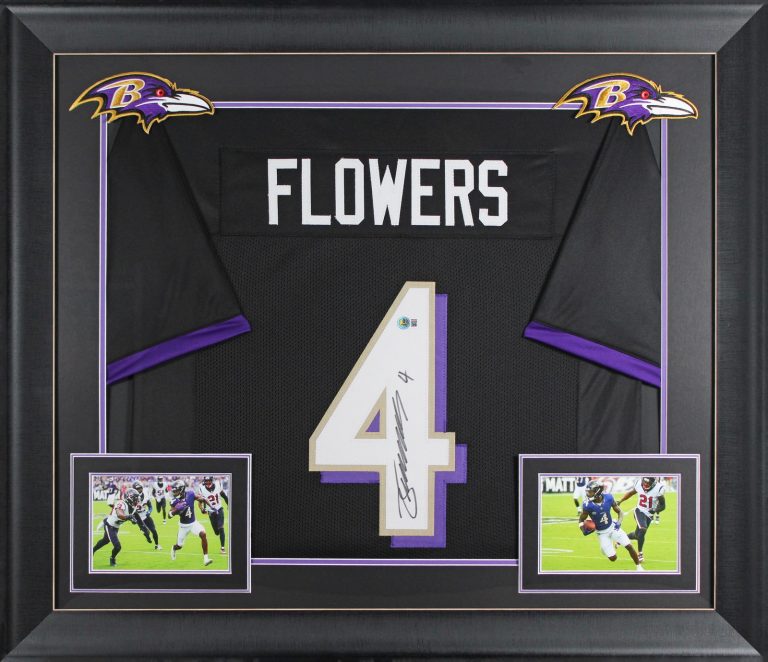 Zay Flowers Authentic Signed Purple Pro Style Framed Jersey BAS Witnessed