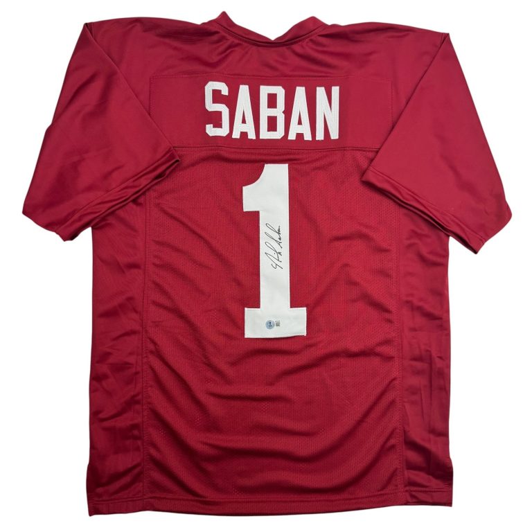 Autographed/Signed Nick Saban Alabama Red College Jersey PSA/DNA COA