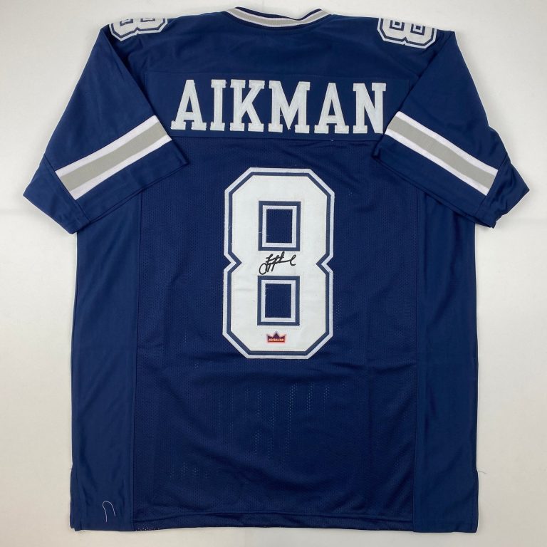 Facsimile Autographed Troy Aikman Dallas Blue Reprint Jersey Size Men's XL