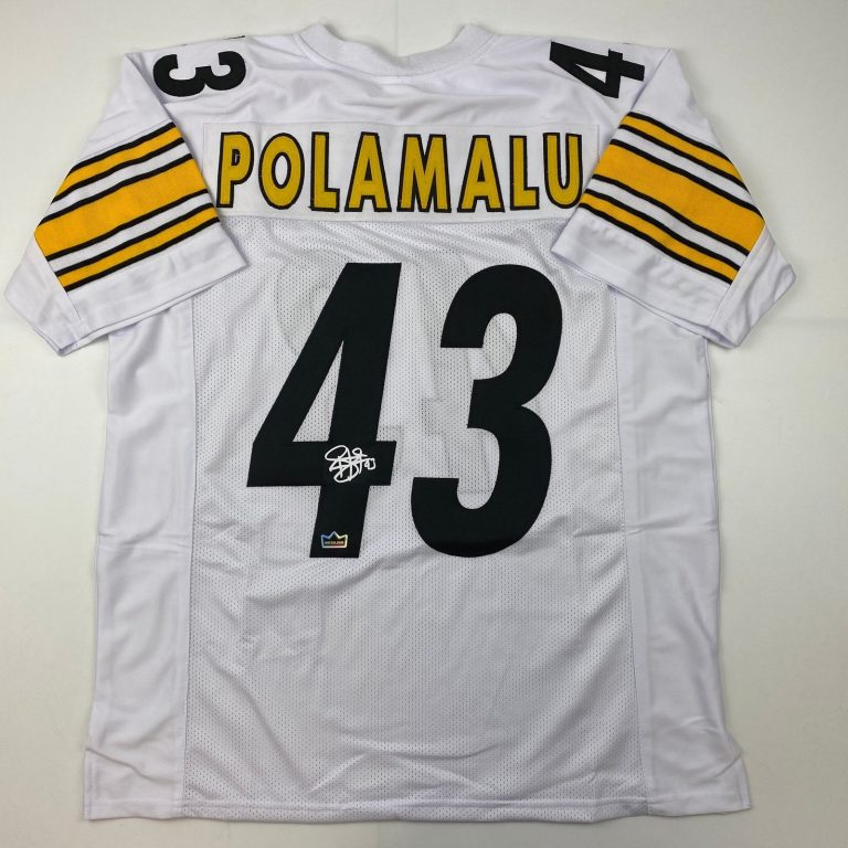 Facsimile Autographed Troy Polamalu Pittsburgh White Jersey Size Men's XL