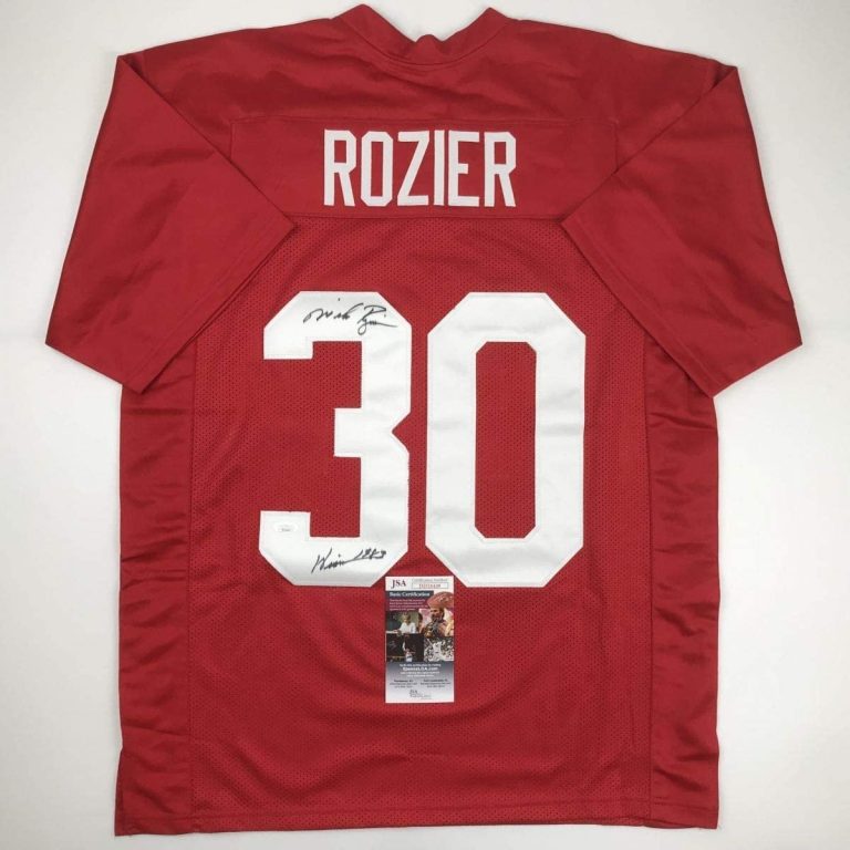 Autographed/Signed Mike Rozier Heisman 1983 Nebraska Red Jersey JSA COA