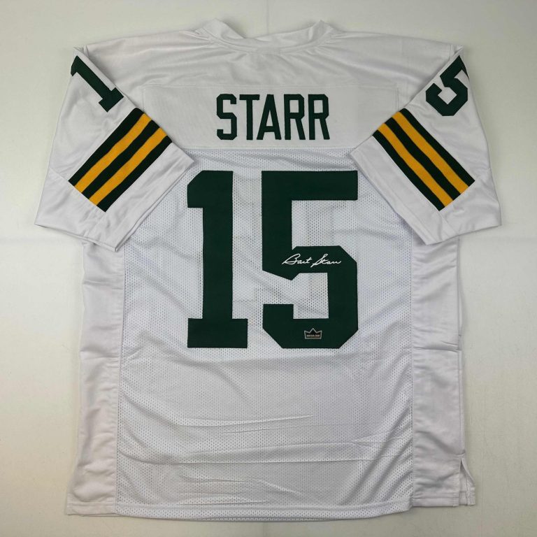 Facsimile Autographed Bart Starr Green Bay White Jersey Size Men's XL