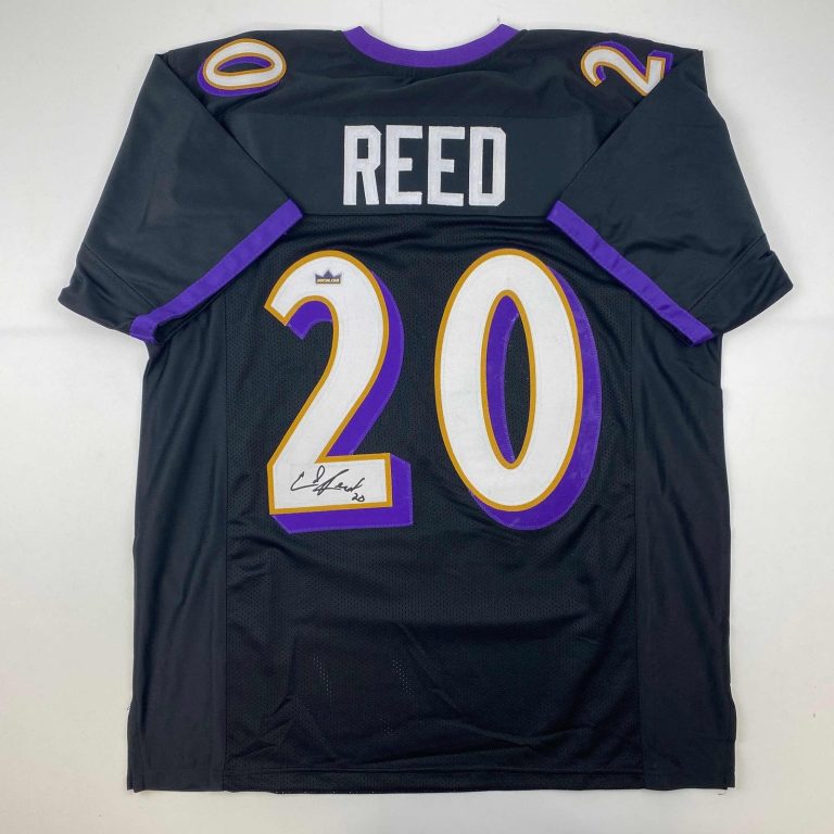 Facsimile Autographed Ed Reed Baltimore Black Reprint Jersey Size Men's XL