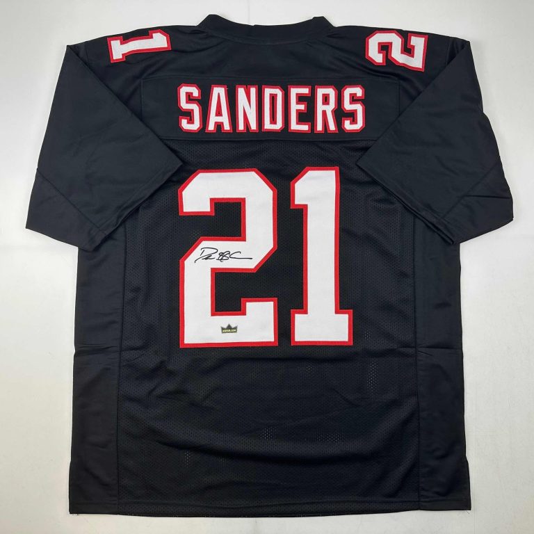 Facsimile Autographed Deion Sanders Atlanta Black Jersey Size Men's XL