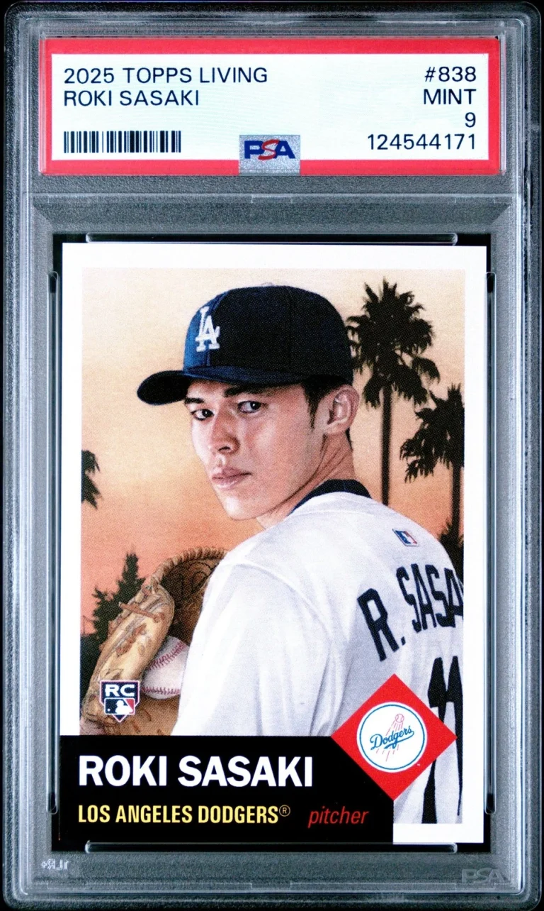 Graded 2025 Topps Living Roki Sasaki #838 Rookie RC Card PSA 9 Mint