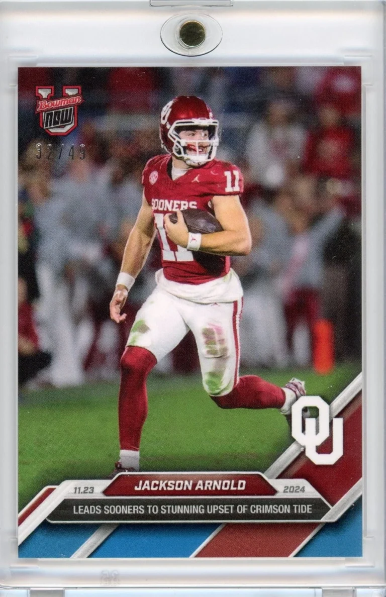 2024 Bowman U Now Jackson Arnold #46 Blue /49 Oklahoma Sooners RC Card