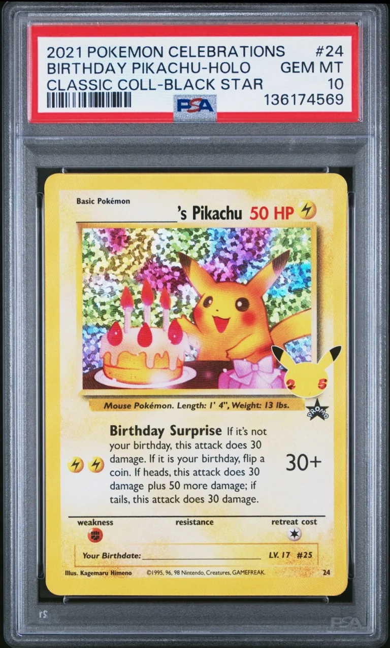 Graded 2021 Pokemon Celebrations Birthday Pikachu #24 HOLO Card PSA 10