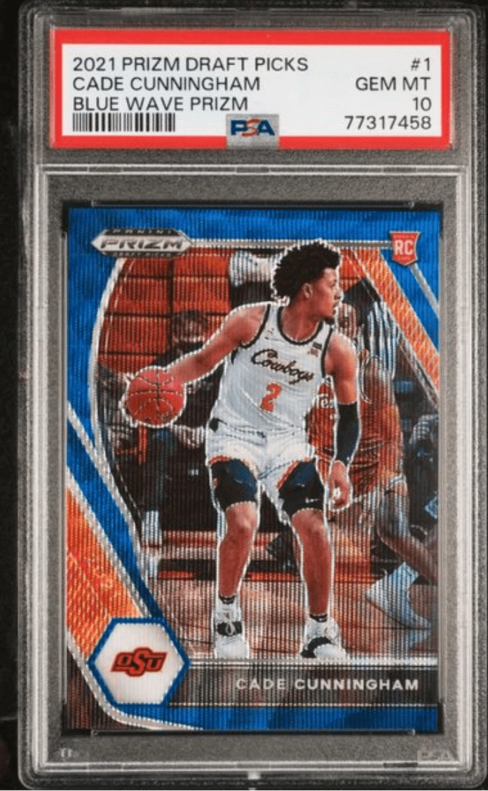 Graded 2021 Panini Prizm DP Cade Cunningham #1 Blue Wave /249 Card PSA 10