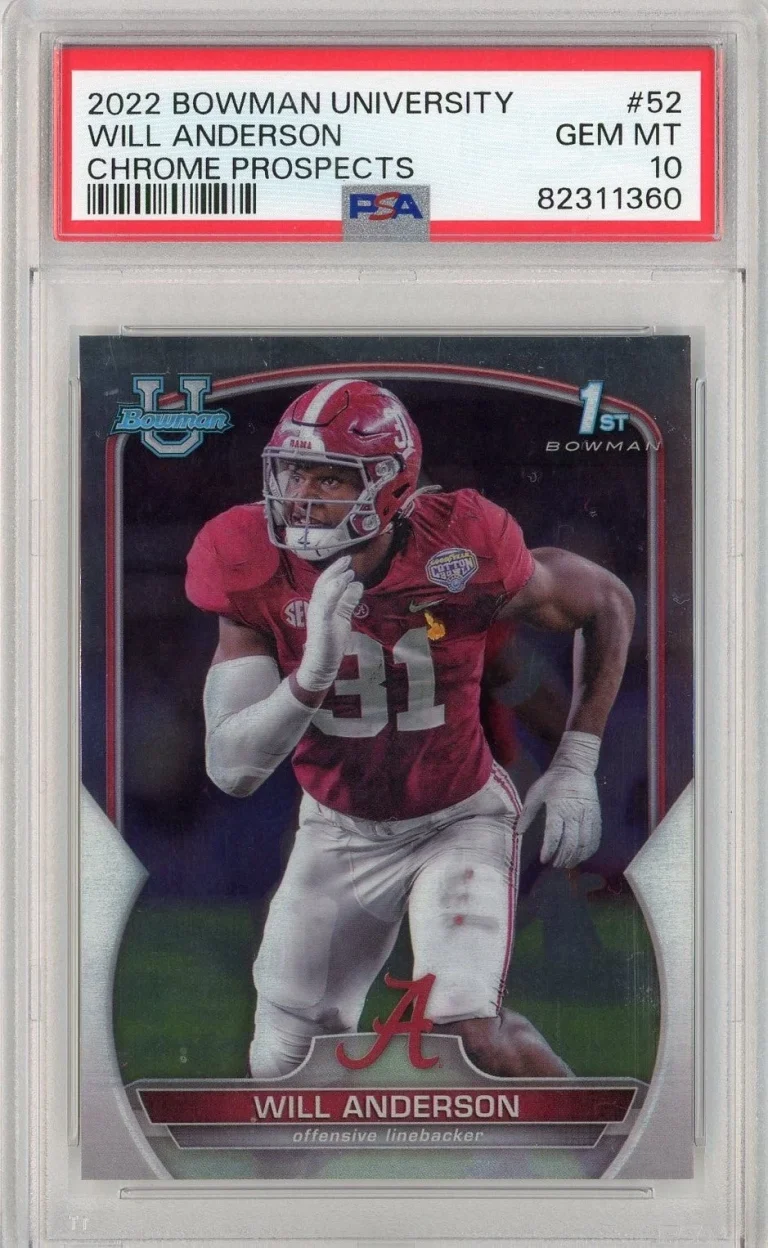 Graded 2022 Bowman University Will Anderson 52 Chrome Prospects Card PSA 10