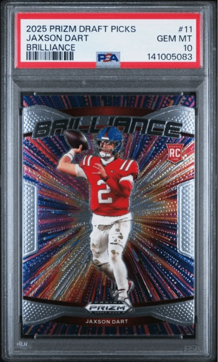 Graded 2025 Panini Prizm DP Jaxson Dart #11 Brilliance RC Card PSA 10