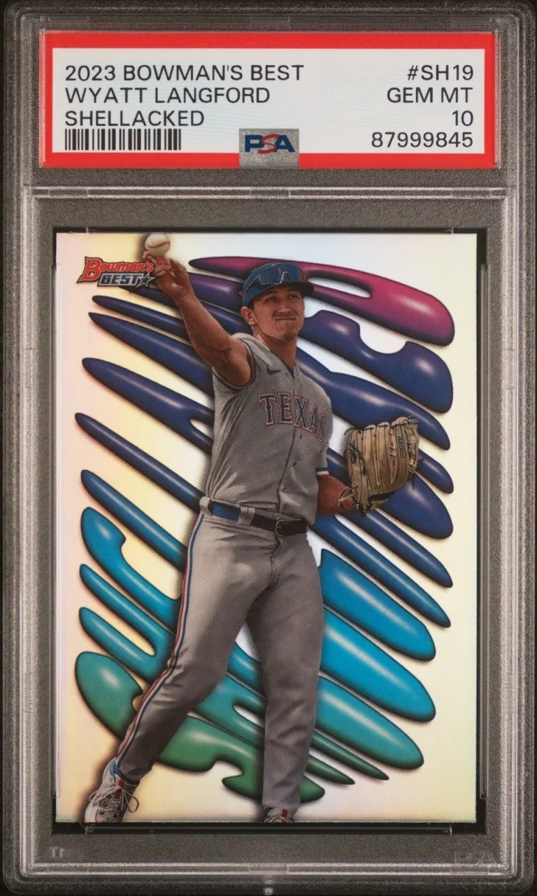 Graded 2023 Bowmans Best Wyatt Langford #SH19 Shellacked RC Card PSA 10