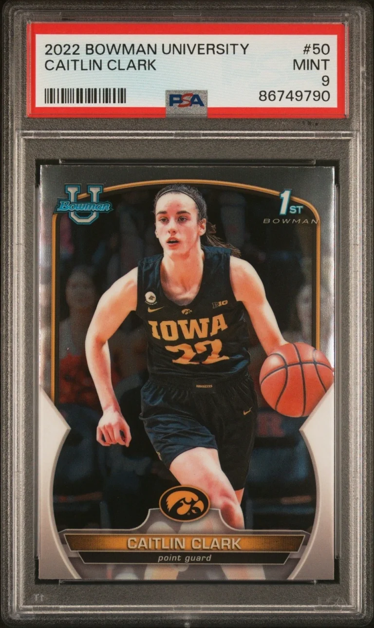 Graded 2022 Topps Bowman University Caitlin Clark #50 RC Card PSA 9