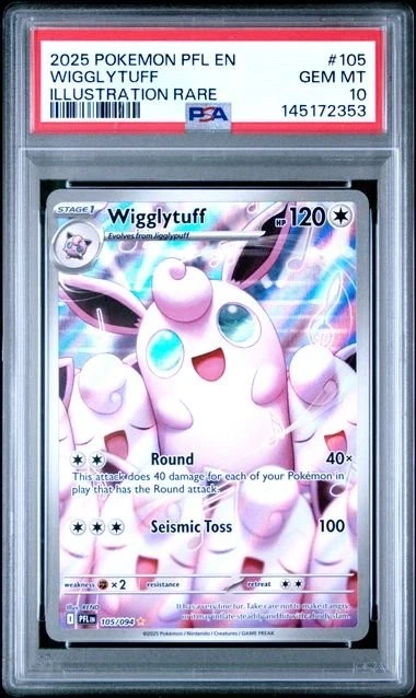 Graded 2025 Pokemon PFL EN Wigglytuff #105 Illustration Rare Card PSA 10