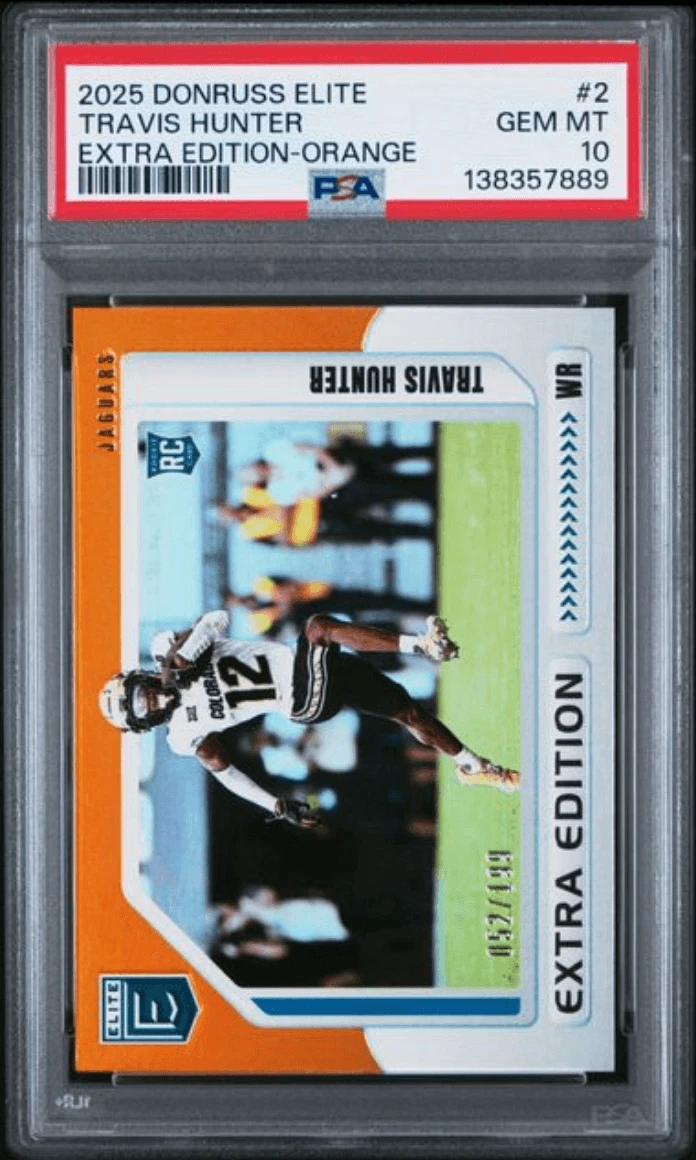 Graded 2025 Donruss Elite Travis Hunter #2 Orange /199 RC Card PSA 10