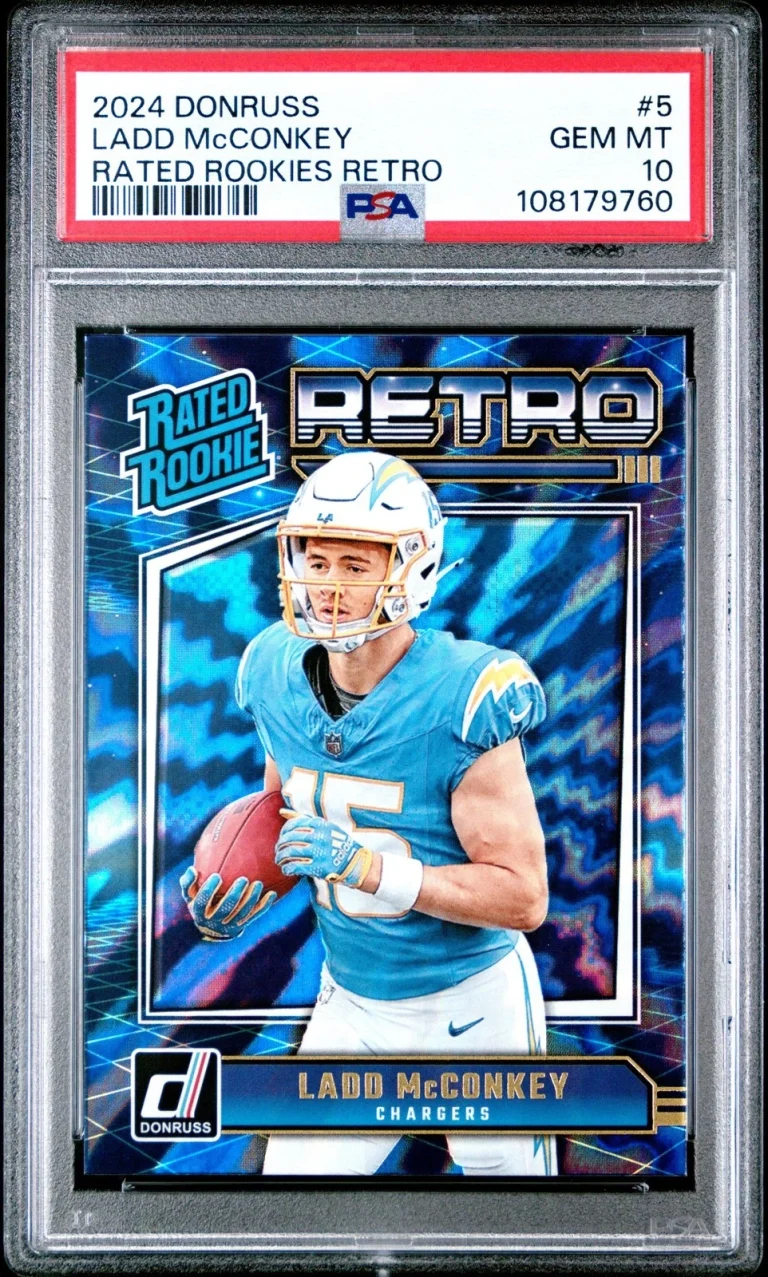 Graded 2024 Donruss Ladd McConkey #5 Rated Rookies Retro Card PSA 10
