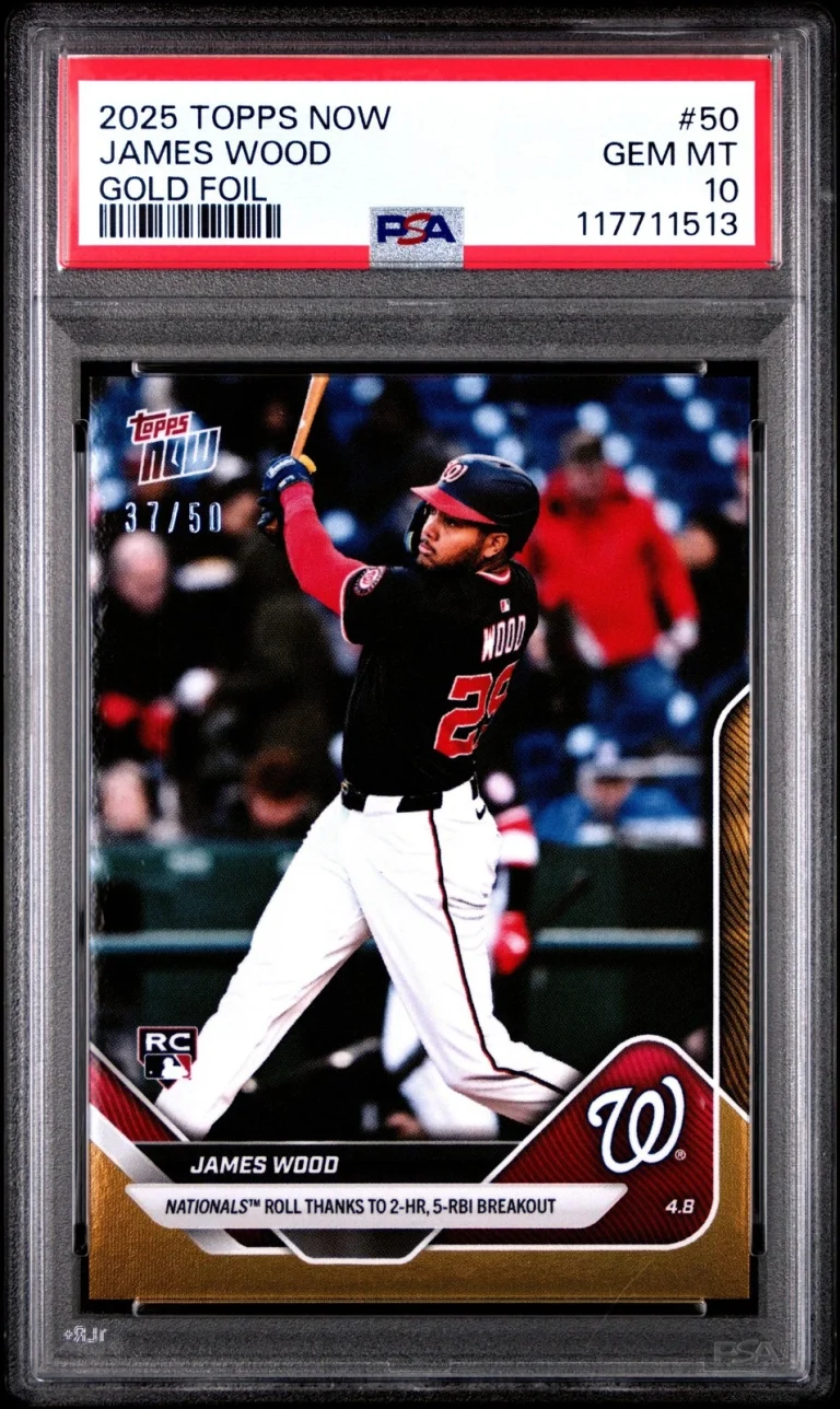 Graded 2025 Topps Now James Wood #50 Gold Foil /50 Rookie Card PSA 10