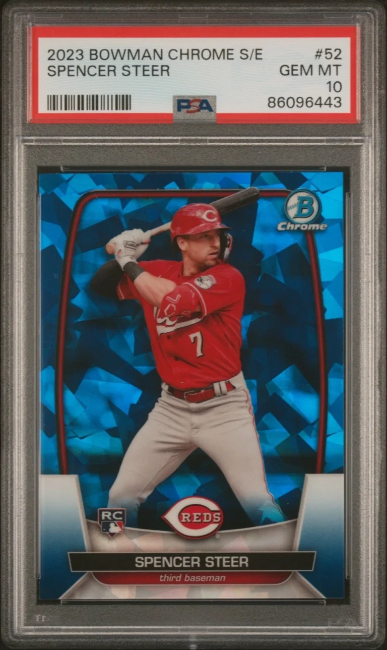 Graded 2023 Topps Bowman Chrome S/E Spencer Steer #52 RC Card PSA 10