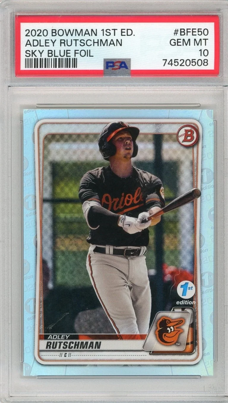 Graded 2020 Topps Bowman Adley Rutschman #BFE50 Sky Blue Card PSA 10