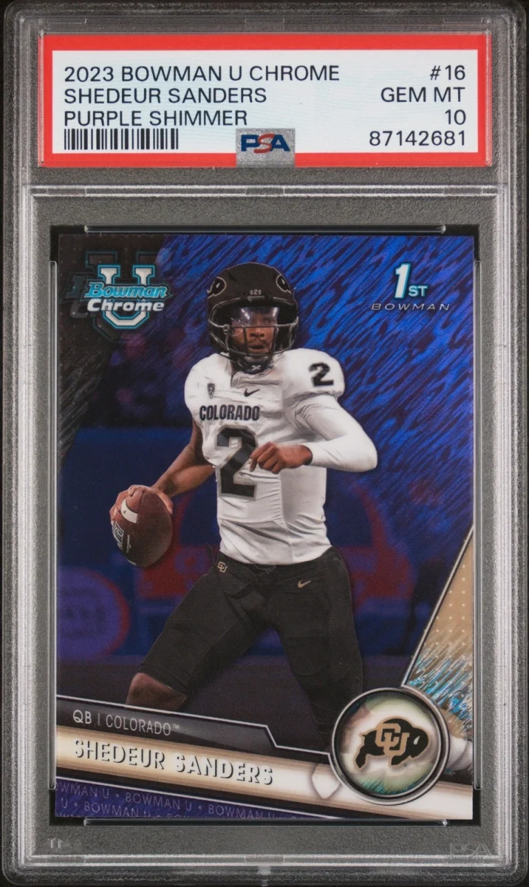 Graded 2023 Bowman Chrome Shedeur Sanders #16 Purp Shimmer Card PSA 10