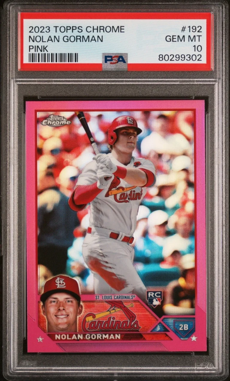 Graded 2023 Topps Chrome Nolan Gorman #192 Pink Rookie Card PSA 10 Gem