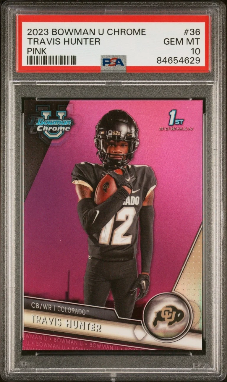 Graded 2023 Topps Bowman U Chrome Travis Hunter #36 Pink RC Card PSA 10