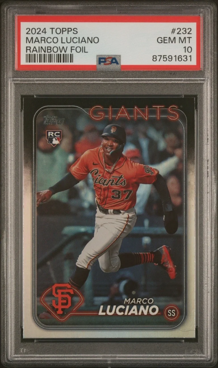 Graded 2024 Topps Marco Luciano #232 Rainbow Foil Rookie Card PSA 10