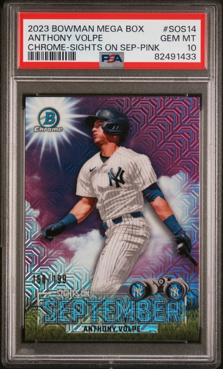 Graded 2023 BWM MB Anthony Volpe #SOS14 CHR Sept Pink #/199 Card PSA 10
