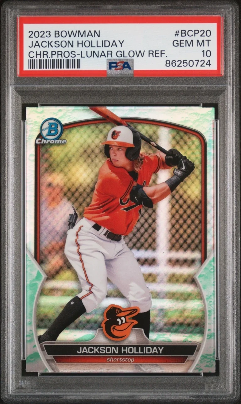 Graded 2023 BWM Jackson Holliday #BCP20 Lunar Glow REF RC Card PSA 10