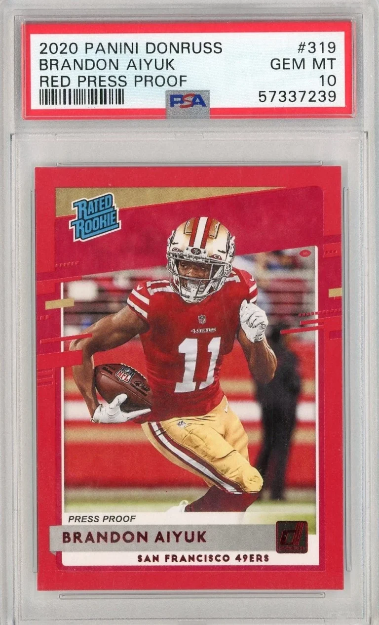Graded 2020 Donruss Brandon Aiyuk #319 Red Press Proof RC Card PSA 10